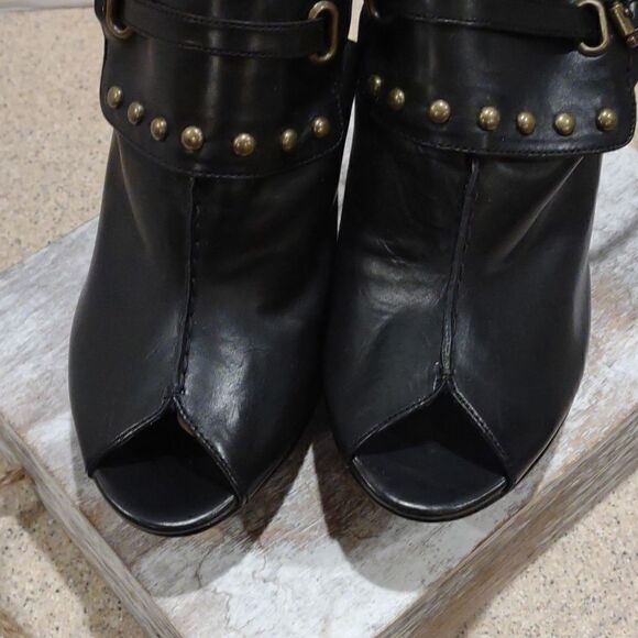 👍 Vintage  B Makowsky Black Studded Platform Heels Size 10 Dominatrix Dance  A8 - Picture 3 of 7